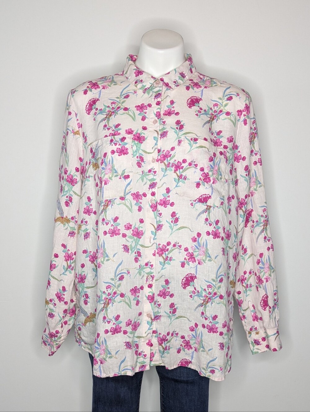 Charter Club White Purple Long Sleeve Linen Button Up XL